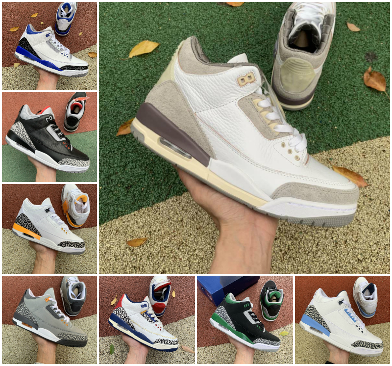 Jumpman A Ma Maniere 3 3S Basketball Shoes Mens Cool Grey University Racer Blue UNC Fragment JORDÁN Court Purple Black Cement Cat Pure White Oreo Trainer Sneakers, Bubble package bag