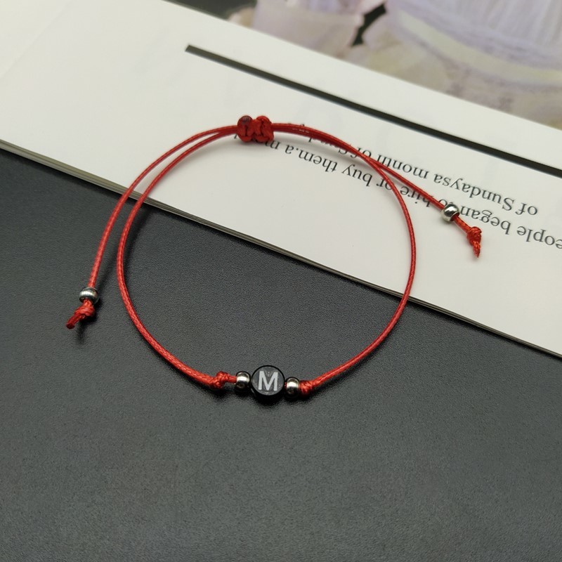 Handmade 26 Letter Bracelet Black Red Thread String Rope Women Men Initials Name Adjustable Bracelets Statement Couple Jewe