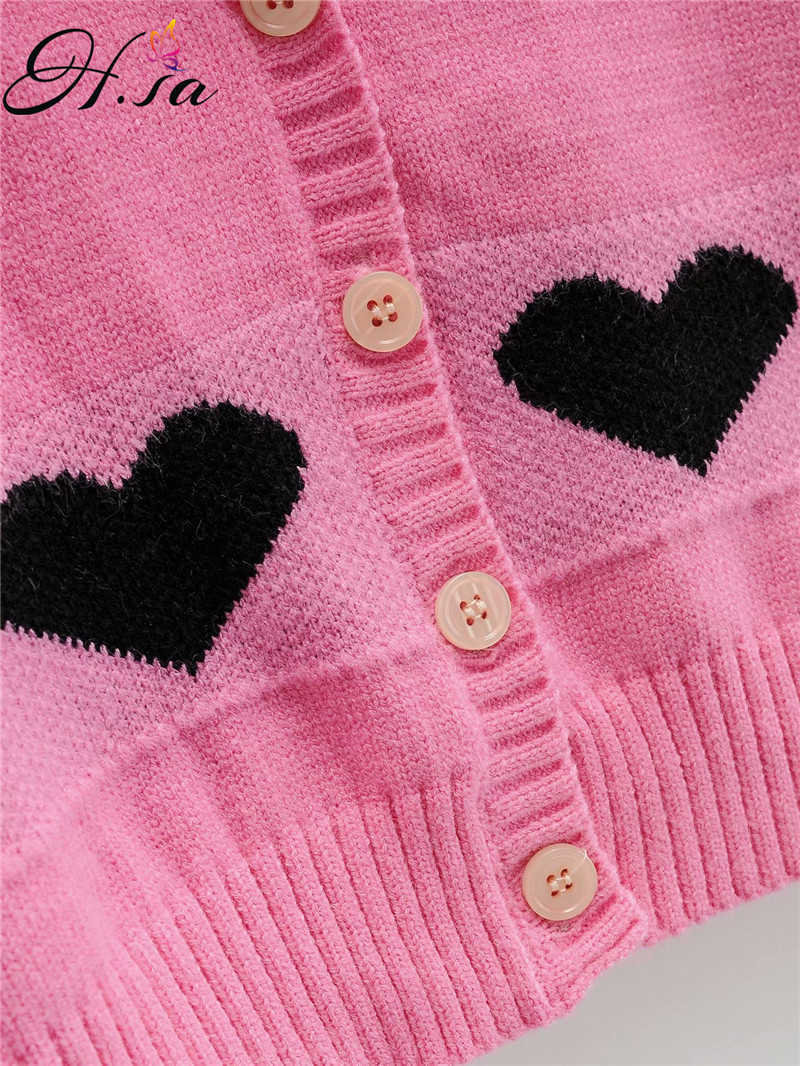 HSA Women Winter Cardigan Sweater V-Neck Sweet Heart Cute Knit Button Ins Jacket Kawaii Chic Short Sweater Cardigan Coat To 210716