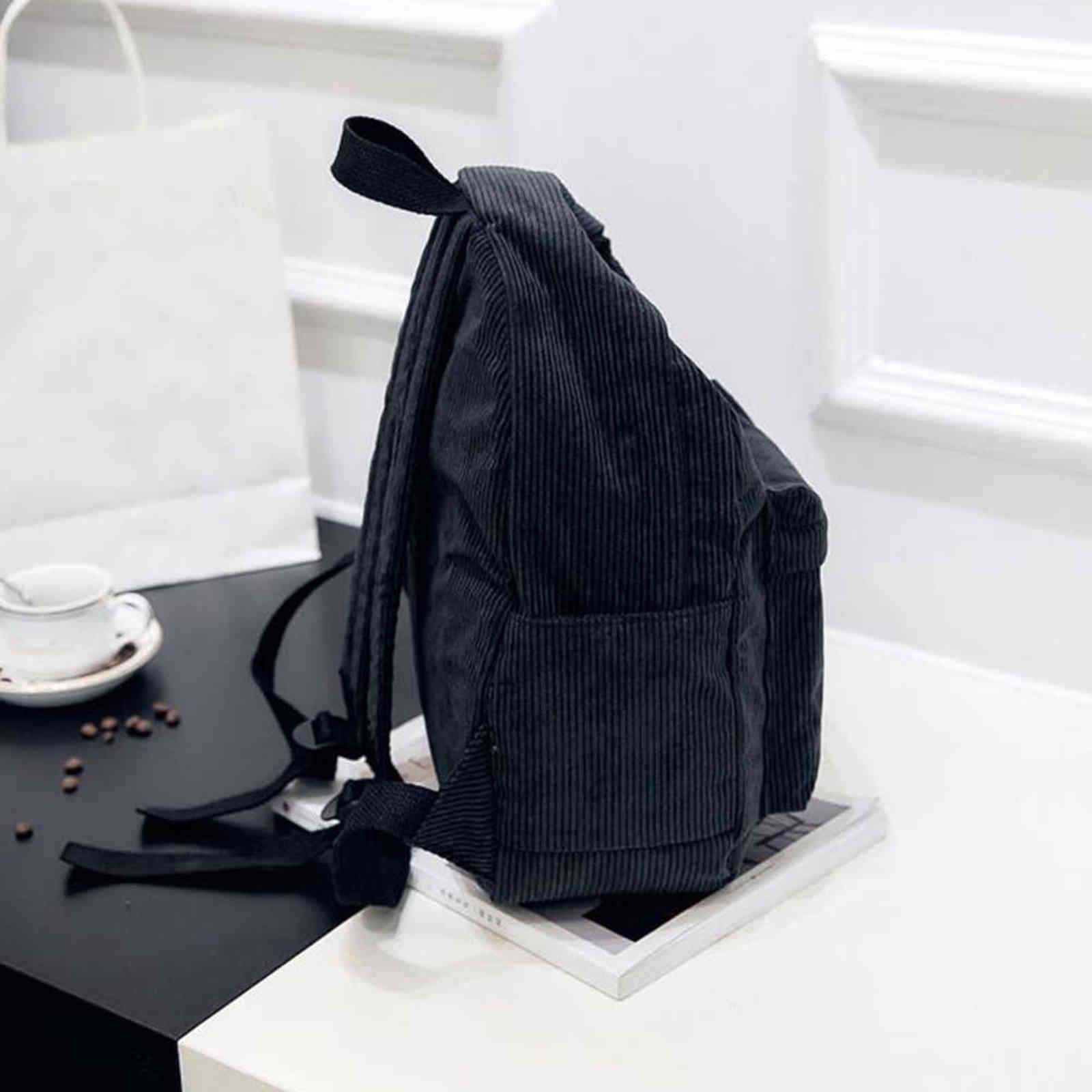 Daily Large Capacity School Bags Women Corduroy Travel Shopping Backpack Unisex Solid Color Zipper Student Knapsack Y1105