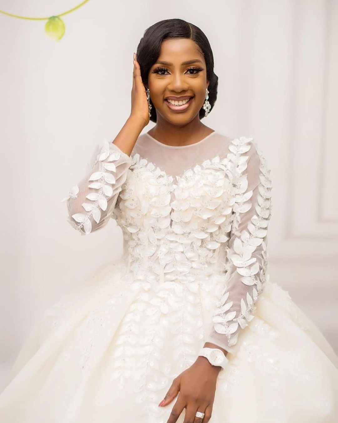 Plus Size Ball Gown Wedding Dresses Sheer Jewel Neck 3D Foral Appliques Long Sleeve Bridal Gowns Puffy Floor Length Bride Dress