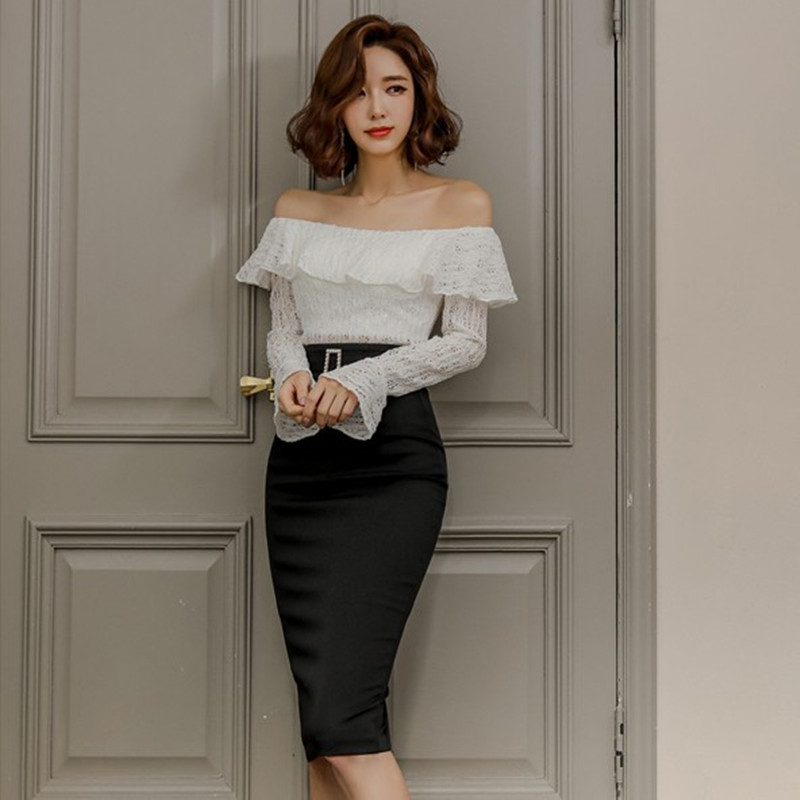 Women Sping 2 Pieces Suits Slash Neck Ruffles Sexy Lace Crop Top + Irregular Bodycon Skirt Work Set 210525, Picture color
Women Sping 2 Pieces Suits Slash Neck Ruffles Sexy Lace Crop Top + Irregular Bodycon Skirt Work Set 210525, Picture color