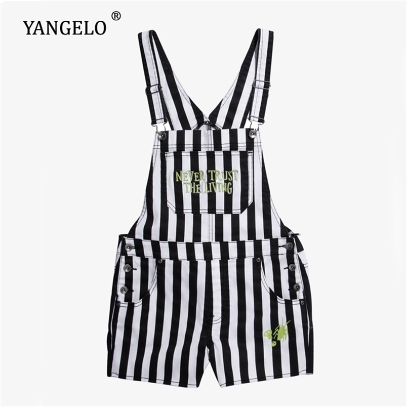 Yangelo Striped Shortalls Women Harajuku High Waist Casual Sexy Suspenders Shorts for Gothic Girls Strap Short Jumpsuit 220228