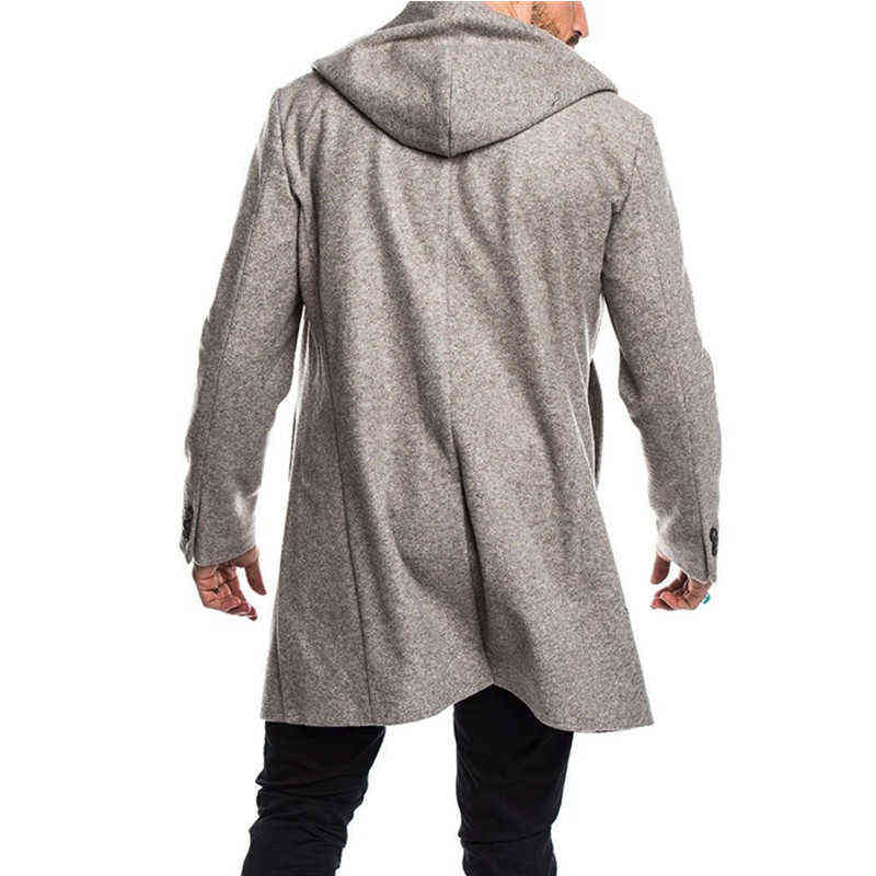 ZOGAA Mens Fashion Long Trench Coat Fleece Hooded Woolen Jacket Peacoat Overcoat 211122