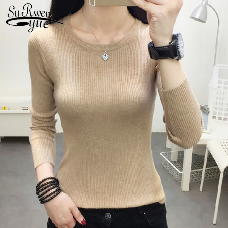 Women Sweater Long Sleeve O-neck Knitted Solid Color Soft Winter Thin Casual Pullover 5800 50 210508