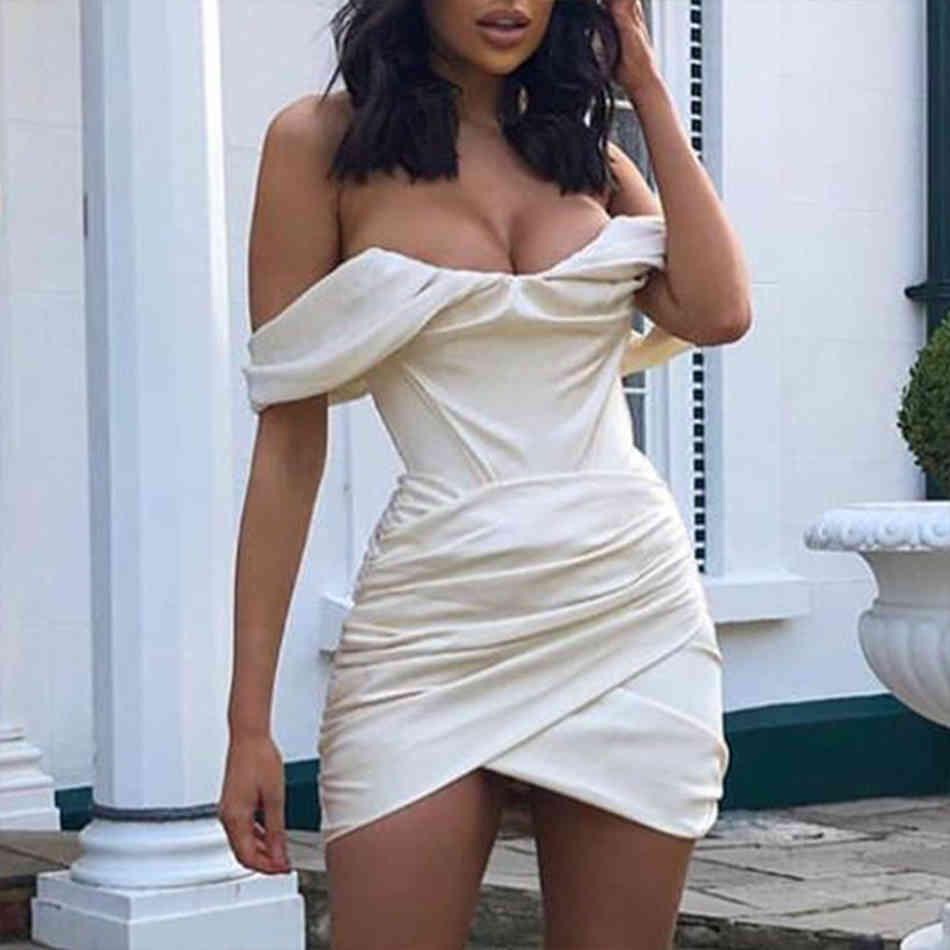 Summer Women Fashion Off Shoulder Short Sleeve Club Dress Sexy Draped Mini Celebrity Evening Runway Party Dresses 210423