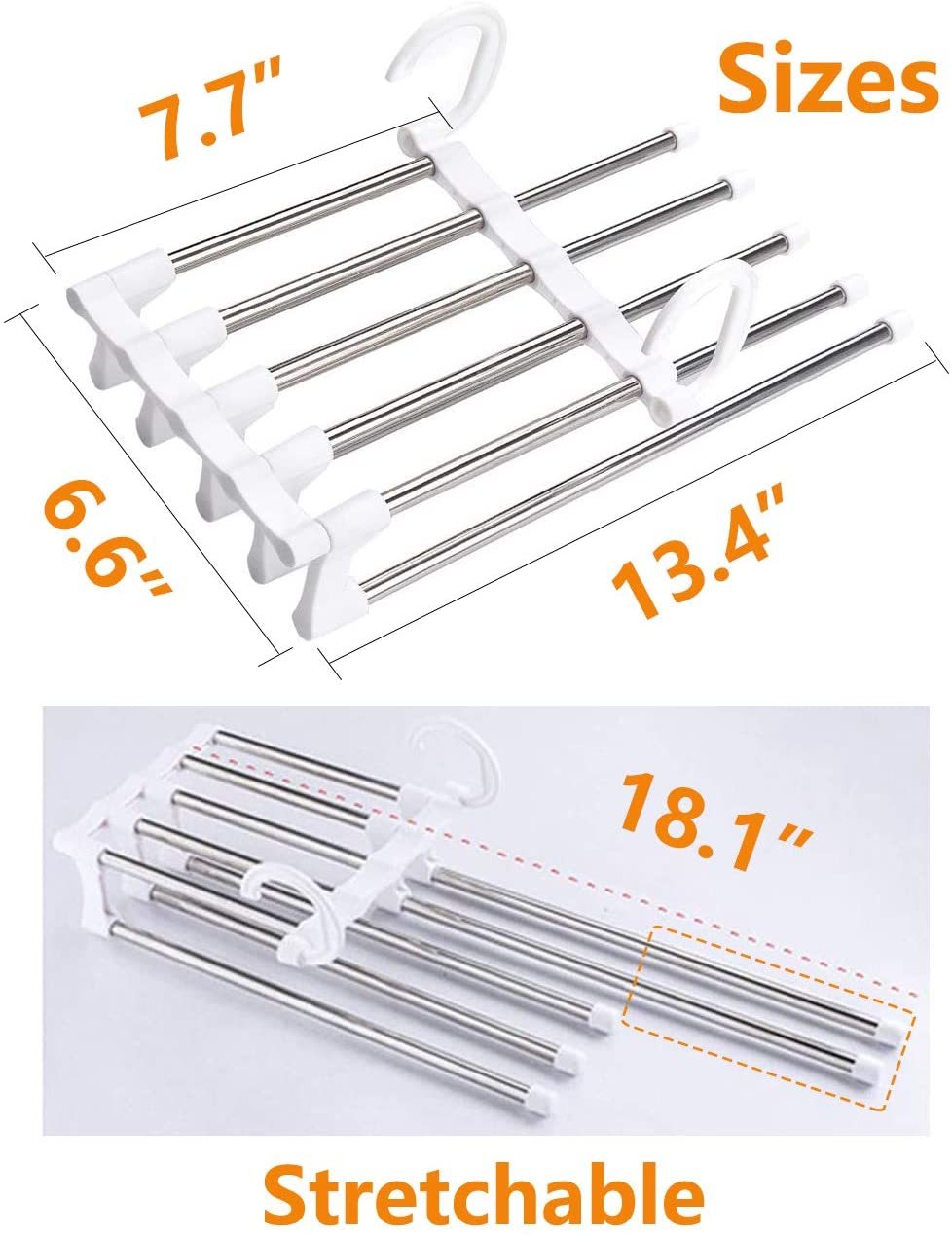 5 In 1 Pant Rack Stainless Steel Clothes Hangers Wardrobe Magic Trouser Hangers Multifunctional Space Saving Scarf Hangers