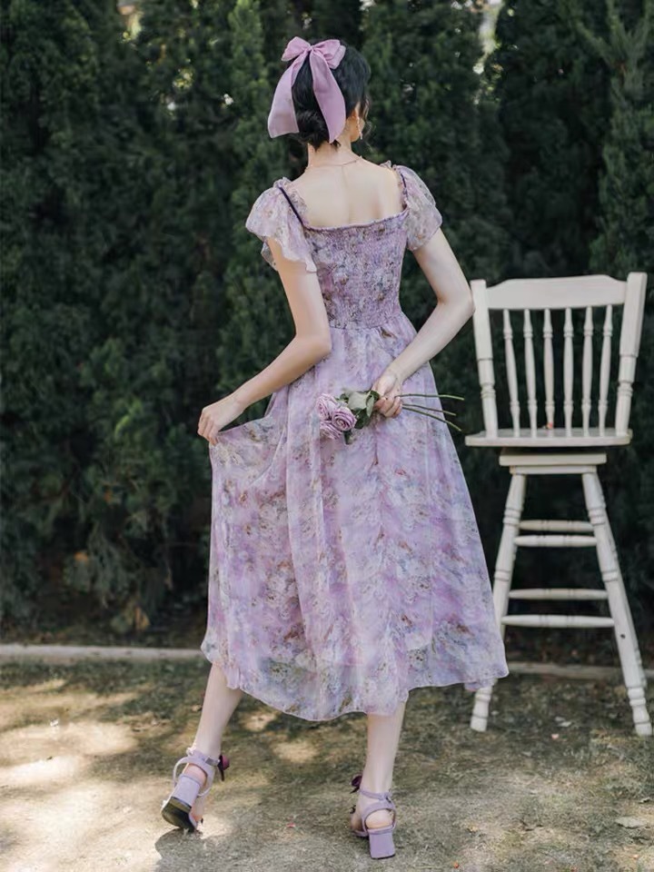 vintage midi pink dress sweet cute floral printed patchwork lace square collar sleeveless summer dresses party 210421