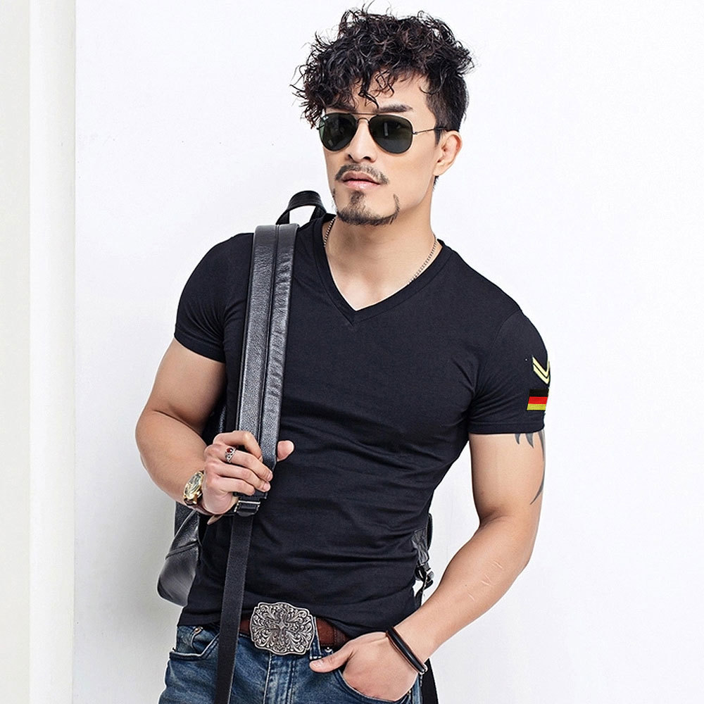 Man Military T Shirt Fit Short Sleeved T-shirts Fashion Casual Cotton Tee Shirt Men's V-neck Slim for Men Plus Size to 5XL 210329