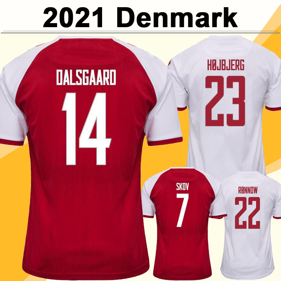2021 Denmark National Team Mens Soccer Jerseys DELANEY BRAITHWAITE WRKSEN DOLBERG HOJBJERG Home Red Away White Football Shirt Short Sleeve