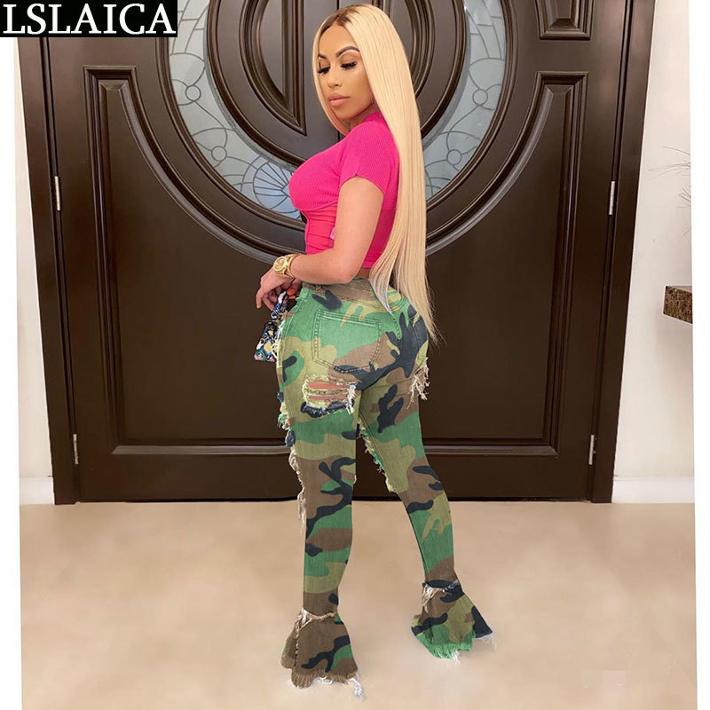 Jeans For Women Casual Hole Whitening Fashion Elegant Long Pants Zipper Tassel Flare Streetwear Denim Pant Trousers 210520