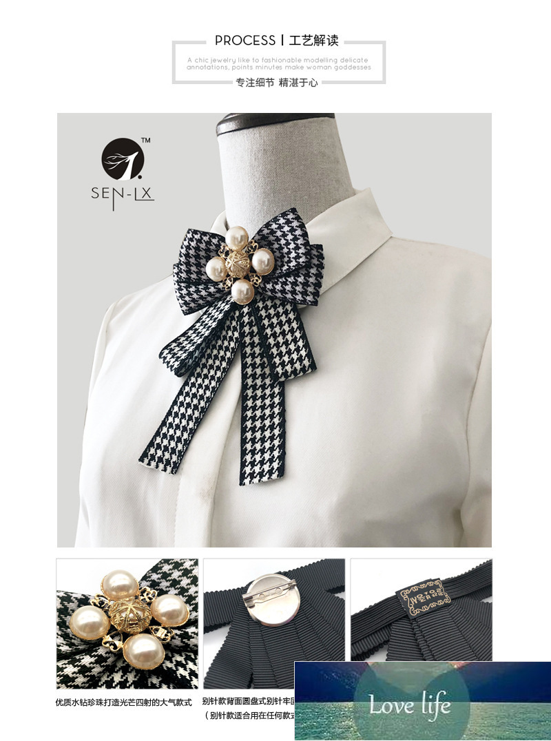 Classical Plaid Striped Printed Bow Brooch Canvas Pearls Bow Tie Corsage Collar Brooches for Women Shirt Collar Clothes Jewelry Factory price expert d