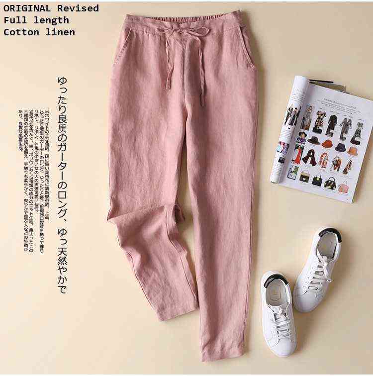 plus size 5xl cotton linen pants women trousers solid formal full lady oversize long office working elegant trouser 211115