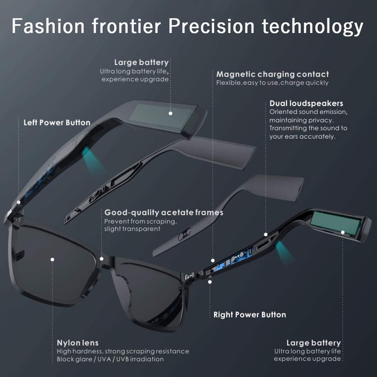 WGP glasses wireless Bluetooth open ear audio drive outdoor compatible with all phones / smart Sunglasses