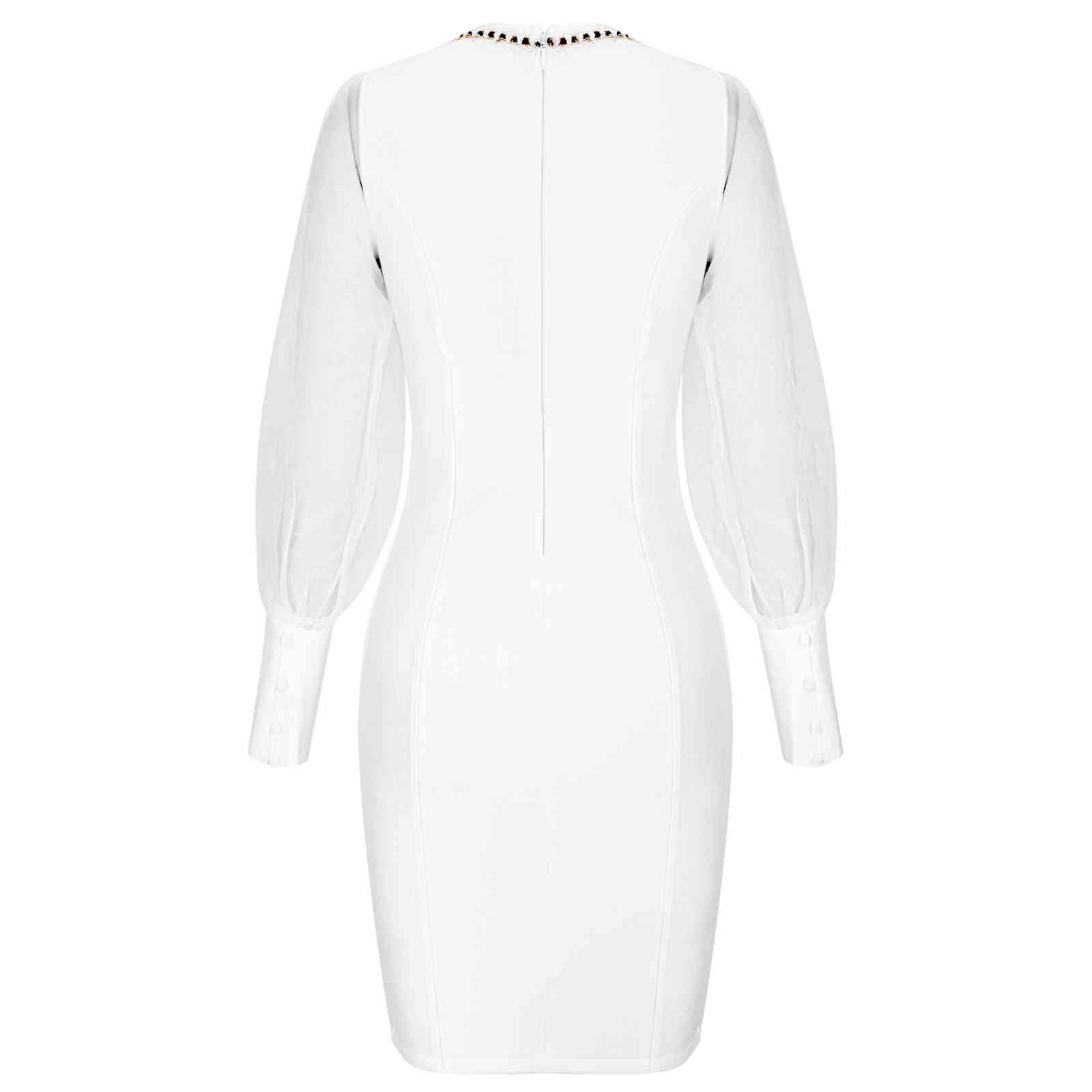 Ocstrade Bandage Dress Long Sleeve Party Dress New Arrival Fall Winter Mesh Sexy White Outfits for Women Bodycon Dress Club 210409