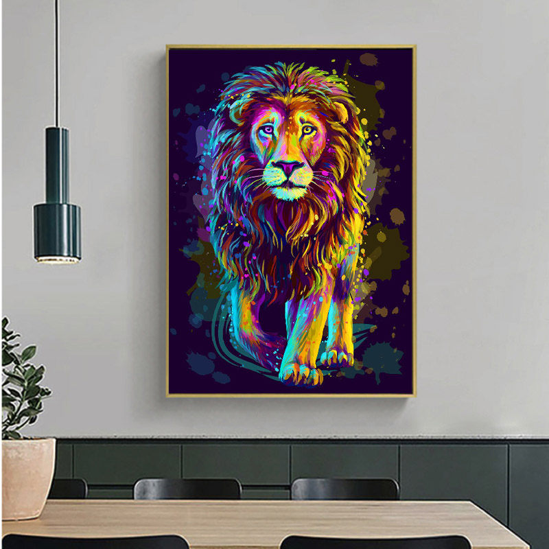 Modern Abstract Colorful Lion Poster Wall Art Canvas Painting Animal Picture HD Print For Living Room Home Decoration No Frame