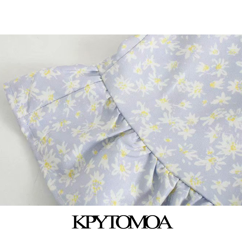 Women Elegant Fashion Floral Print Ruffled Mini Dress Short Sleeve Adjustable Tied Female Dresses Vestidos 210420