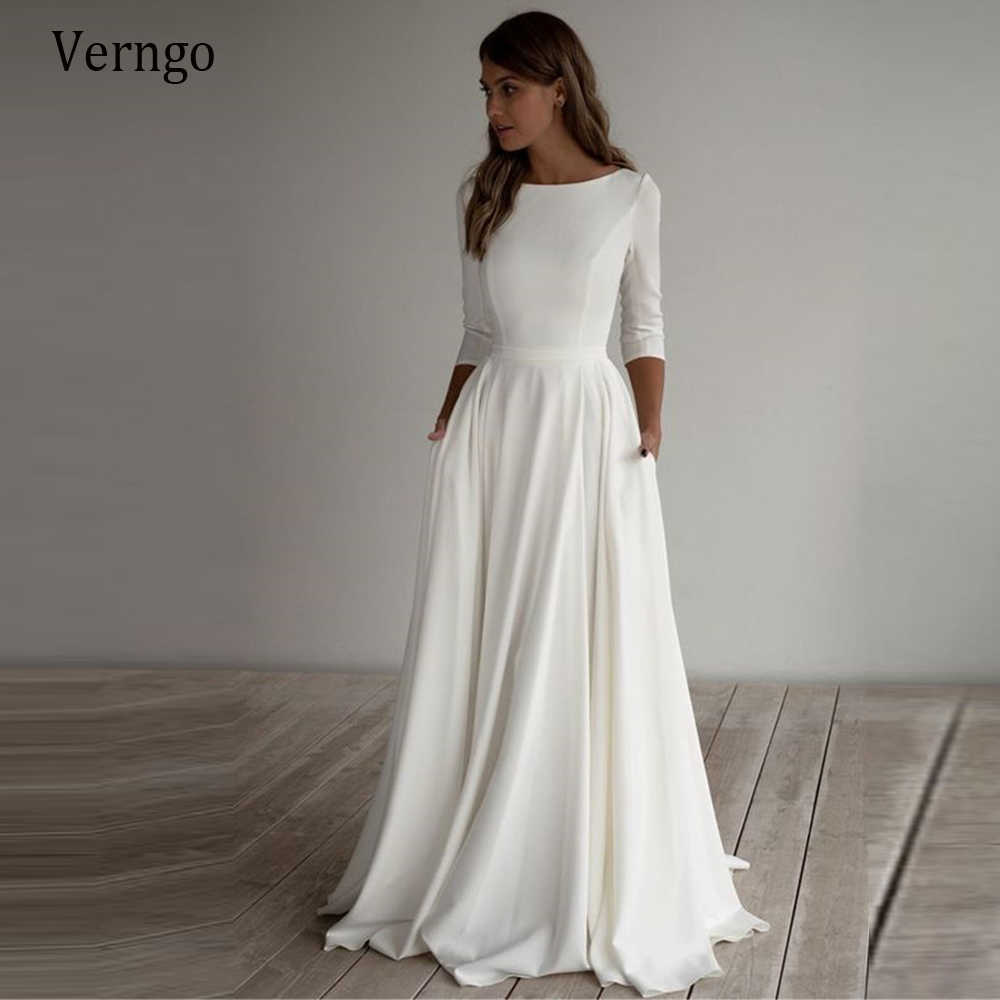 Verngo Simple Wedding Dress Long Sleeves A Line Crepe Boat Neck Elegant Bridal Dresses With Pockets Plus Size robe de mariee A0602, White;black
Verngo Simple Wedding Dress Long Sleeves A Line Crepe Boat Neck Elegant Bridal Dresses With Pockets Plus Size robe de mariee A0602, White;black
