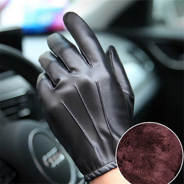 Long Keeper Fashion Black PU Leather Gloves Male Thin Style Driving Leather Men Gloves Non-Slip Full Fingers Palm Touchscreen H0818