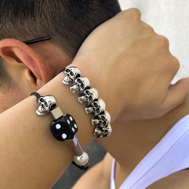 Link, Chain Punk Rock Pearl Skull Rope Bracelet Set Men Lucky Dice Beaded Charms Adjustable Fashion Streetwear Jewelry
Link, Chain Punk Rock Pearl Skull Rope Bracelet Set Men Lucky Dice Beaded Charms Adjustable Fashion Streetwear Jewelry