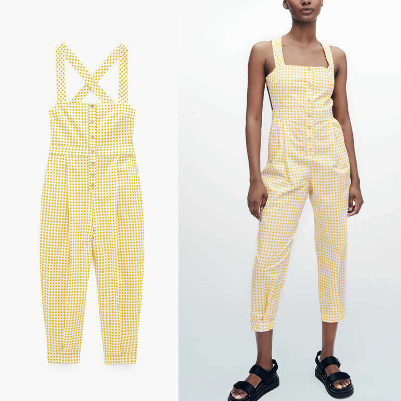 Za Jumpsuit Women Sleeveless Wide Straps Gingham Summer Jumpsuits Woman Chic Button Up Vintage Yellow Plaid Playsuits 210602
Za Jumpsuit Women Sleeveless Wide Straps Gingham Summer Jumpsuits Woman Chic Button Up Vintage Yellow Plaid Playsuits 210602