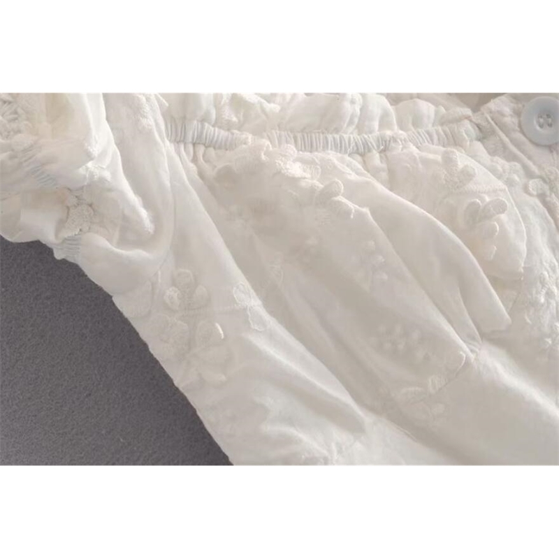 Vintage France style White 3D Embroidery Flower Women Dress Holiday Wood ears Ruffles Short Sleeve Tea Dresses 210429