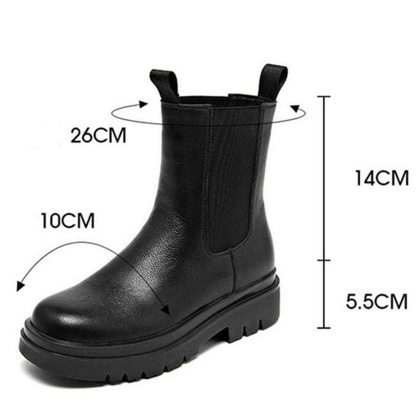 Increased Platform Women Mid Calf Boots Genuine Leather Brand Ladies Shoes Woman Chelsea Boots Female Women Shoes Botas De Mujer Y0914