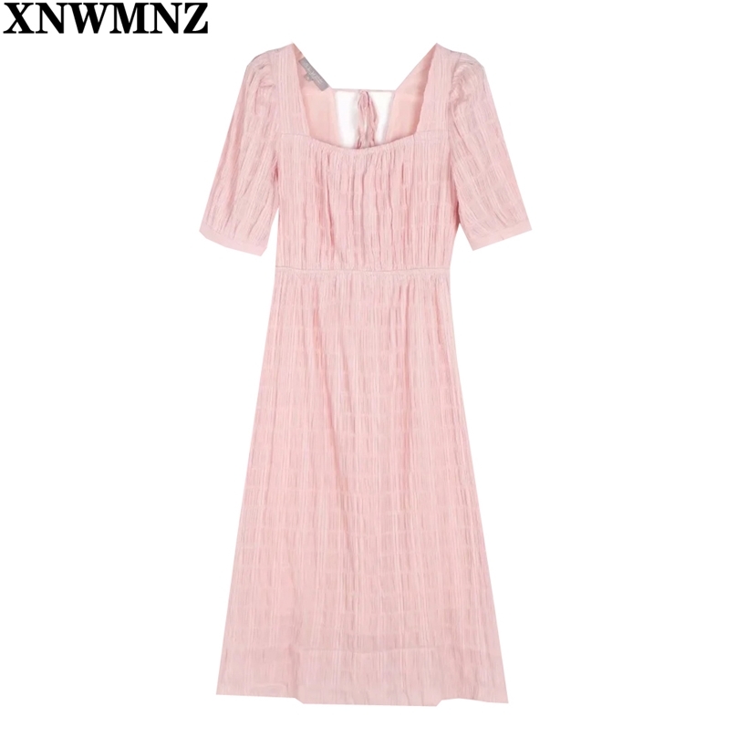 Summer dress Women Cute Pink Ruched Dress France Backless Tie Bandage Vestido Fashion Short Sleeve Midi robe 210520
Summer dress Women Cute Pink Ruched Dress France Backless Tie Bandage Vestido Fashion Short Sleeve Midi robe 210520