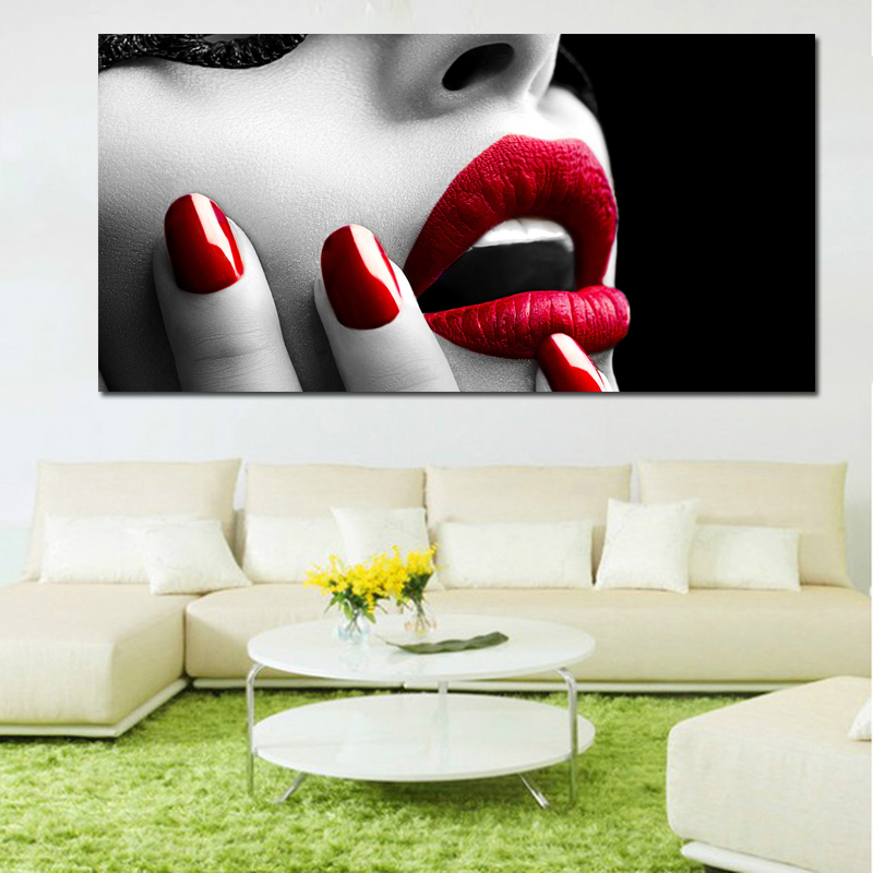 Modern Wall Canvas Poster Prints Sexy Women Red Lips and Nails Canvas Wall Painting Pictures Home Decor Unframed