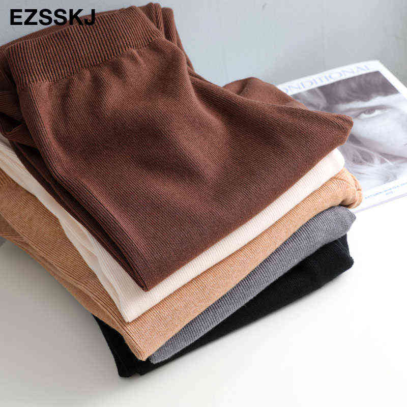 Women Elastic Waist BUTTON Trousers Thick Knitted Harem Pants Autumn Winter Sport pants sweater Carrot 211124