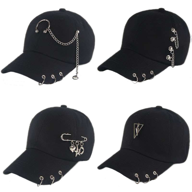 Fashion hip hop cotton baseball cap BTS Creative Piercing Ring Caps Punk Adult Casual Solid Adjustable Unisex hat Snapback hats