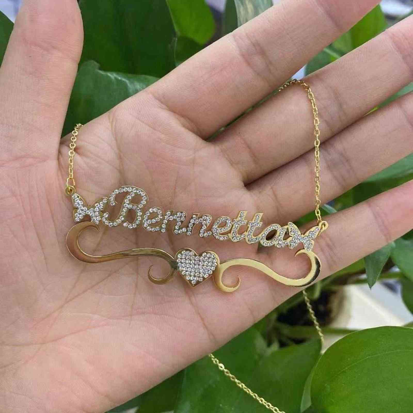 Personalized Butterfly Iced Out Name Necklace With Heart Pendant For Women Stainless Steel Jewelry Gift Customized Names Necklac 211123