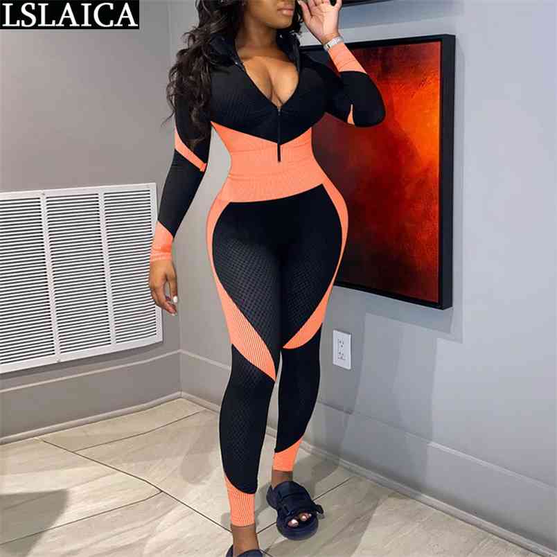 Skinny Jumpsuit for Women Long Sleeve Romper Autumn Plus Size Bodysuit Fashion Overalls Outfits Ropa De Mujer 210515