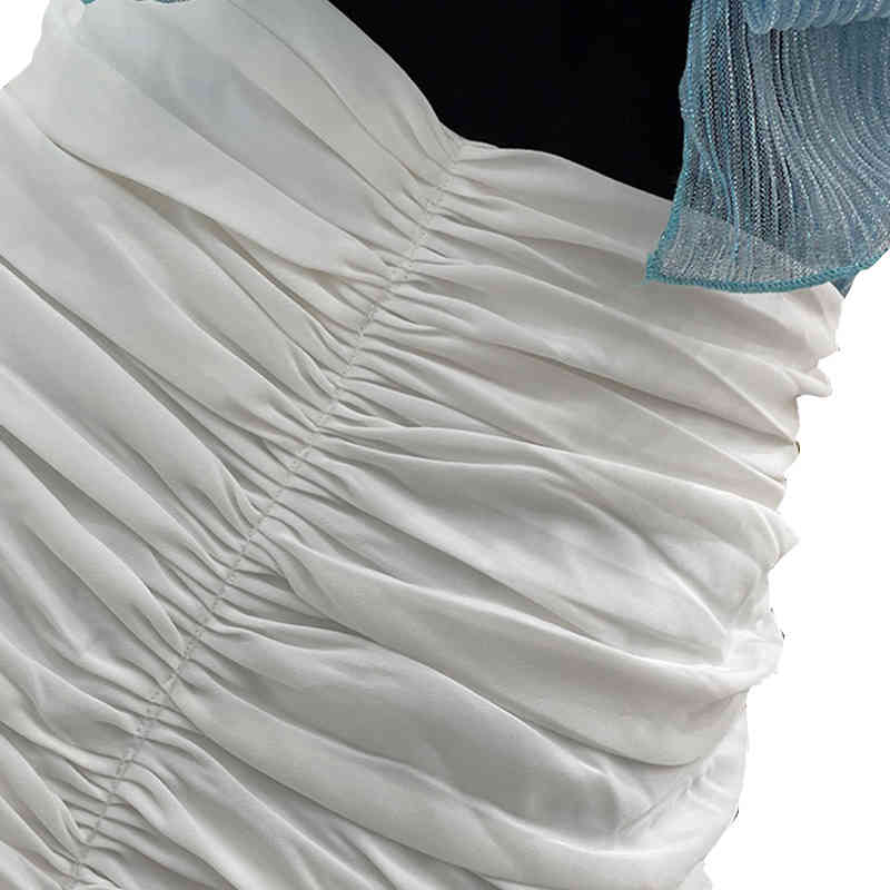 Casual White Skirt For Women High Waist Patchwork Asymmetrical Ruched Mini Skirts Females Summer Fashion Style 210521