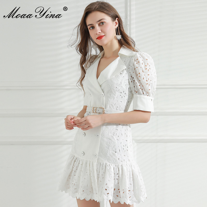 Fashion Designer dress Summer Women's Dress Puff Sleeve Hollow out Embroidery Double breasted Belt White Dresses 210524
Fashion Designer dress Summer Women's Dress Puff Sleeve Hollow out Embroidery Double breasted Belt White Dresses 210524