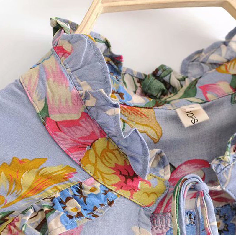 Autumn National Wind Floral Seven-point Sleeve Female Shirt Korean Version of The Loose Tie V-neck Women's Shirt Tops 210507