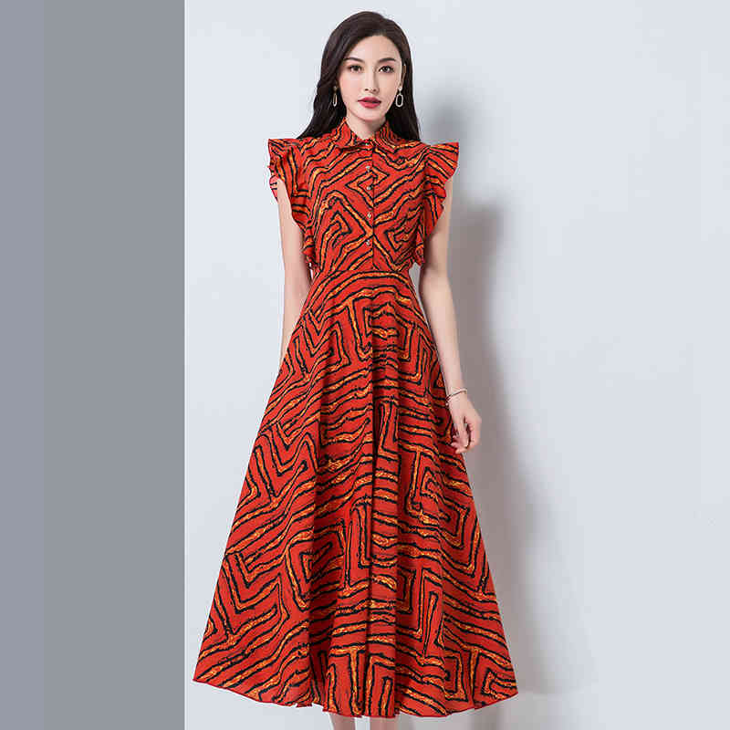 Mujer Sleeveless Plus Size Casual Turndown Collar Dress High Waist Chiffon Fashion All Match Office Summer Women Female New 210331Z