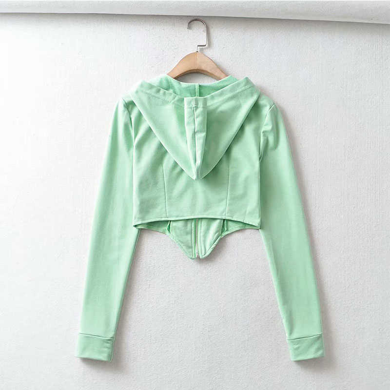 Sweatshirt Women Spring Hooded Solid Color Long Sleeve Irregular Personality Zip-up Women's 210628