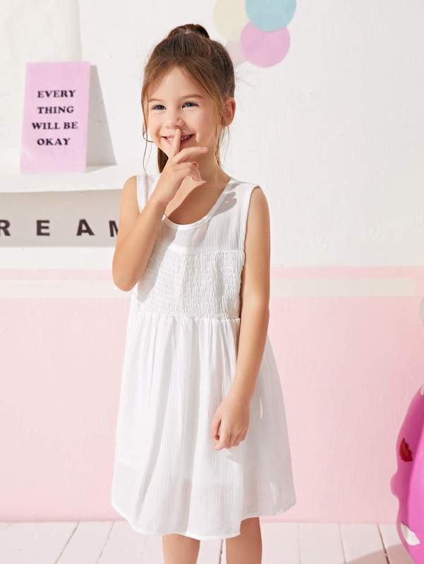 Toddler Girls Solid Shirred Waist Dress SHE