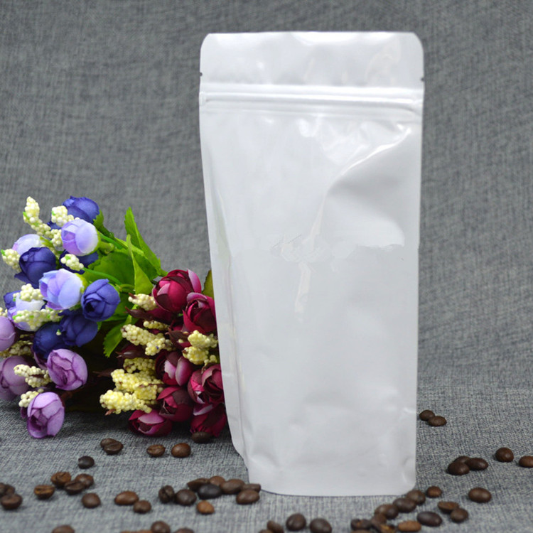 Thick Stand up Glossy White Pure Aluminum Foil Zip Lock Bag Doypack Resealable Chocolate Snack Candy Sugar Coffee Gift Heat Sealing Packaging Storage 