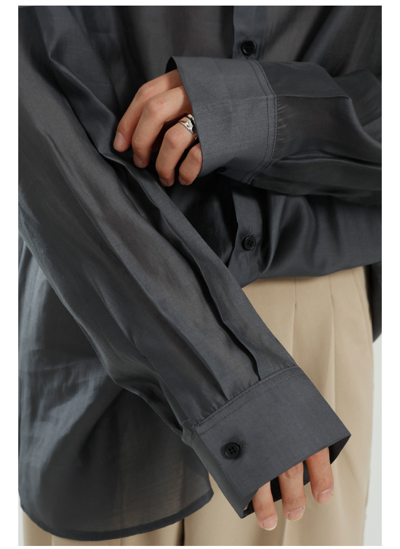 IEFB Korean Trendy Spring Long Sleeve Men's Shirts Fashion Pure Color Streetwear Oversize Lightweight See-through Tops 210524