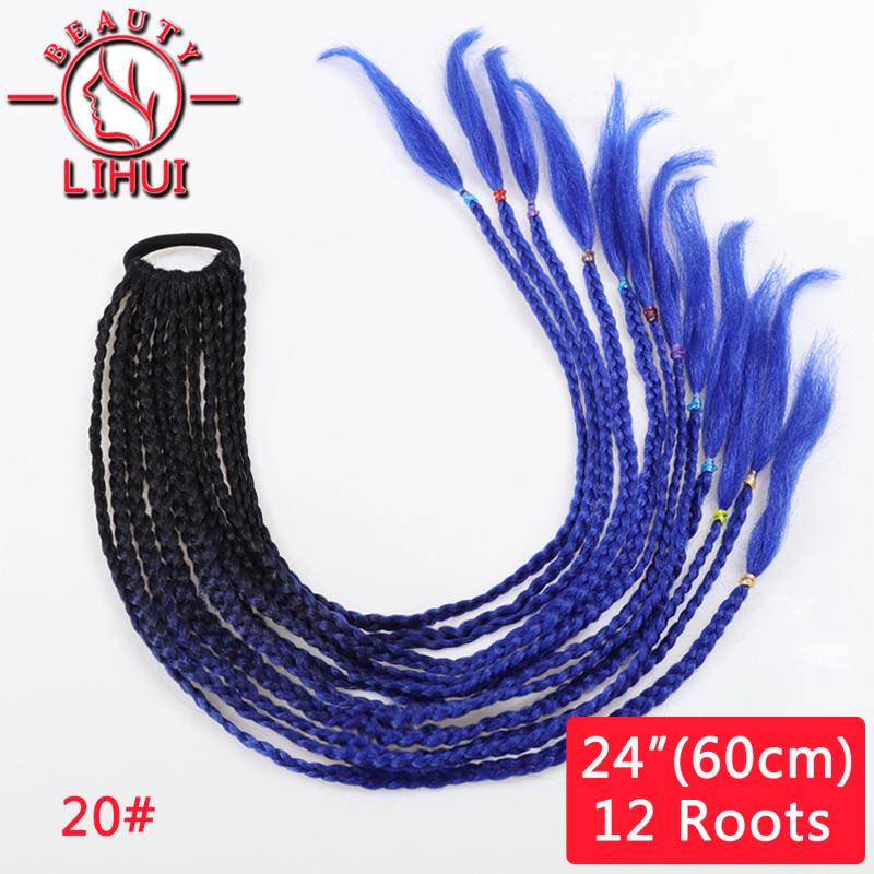Synthetic Wigs Ponytails Box Braids Hairband Ombre Braiding Hair Colored Crochet Pigtail Hairpieces Elastic 24inch 60g 3pcs