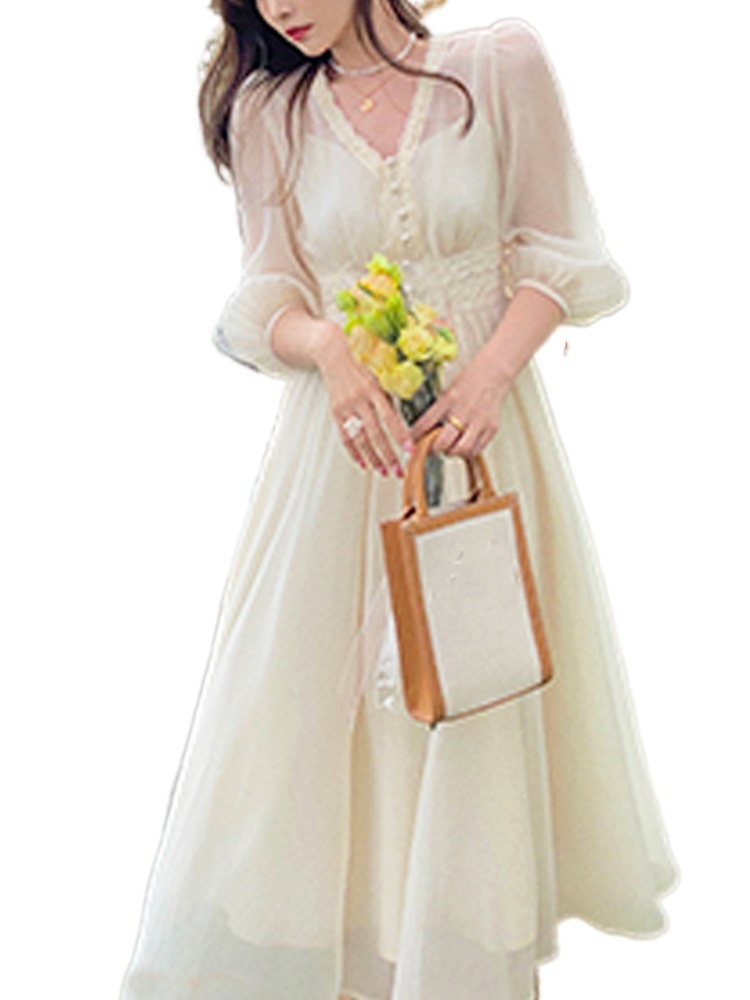 Chic Dress Korean Vintage Midi Dresses Women Casual Short Sleeve Sweet Floral Dress Ladies Elegant Button Summer 210521