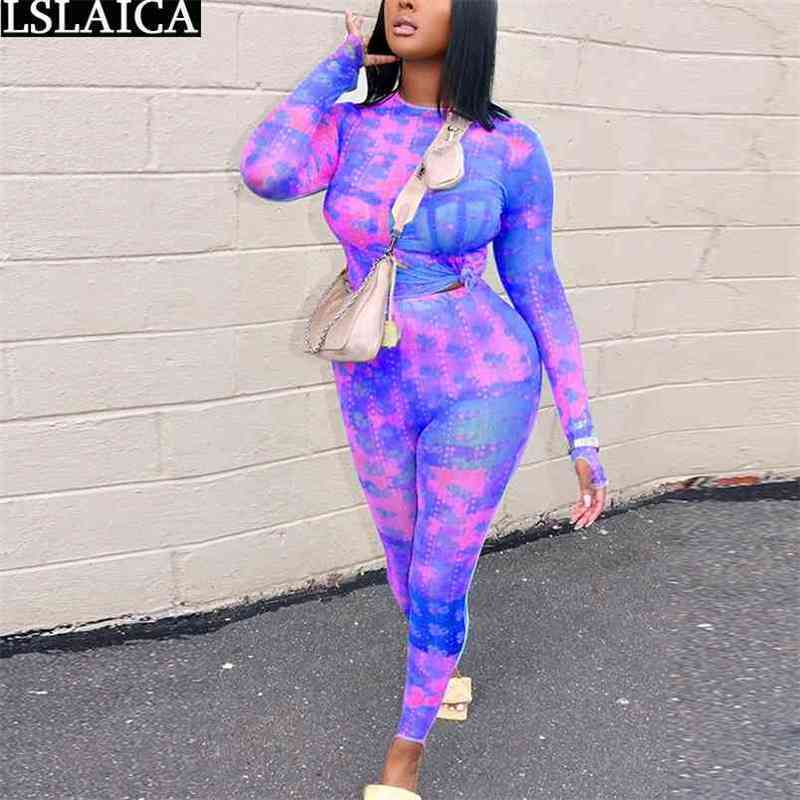 Plus Size Print 2 Piece Sets Womens Outfits Long Sleeve Tops Woman Pants Fashion for Women Autumn Ensemble Femme 2 Pieces 210515