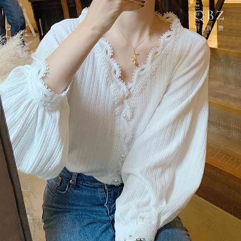Spring Plus Size Women's V-neck Lace Solid All Match Slim Full Shirts 210615, White
Spring Plus Size Women's V-neck Lace Solid All Match Slim Full Shirts 210615, White