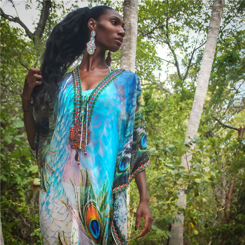 Chiffon Long Beach Cover up Women Dresses Robe de Plage Vestidos Playa Bikini cover Pareos Mujer Beachwear #Q1041 210420