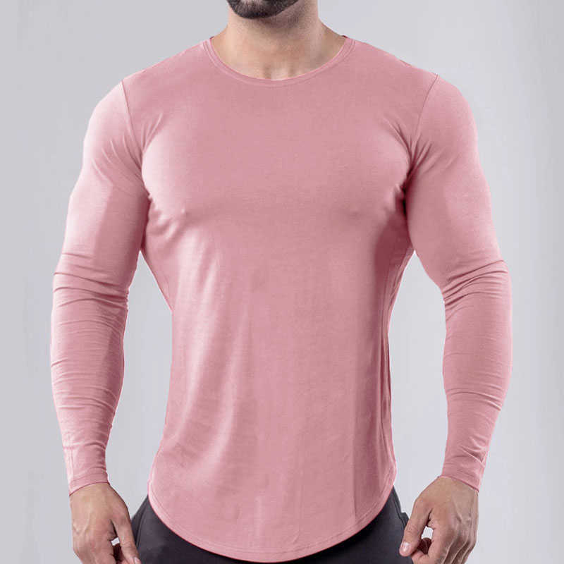 Slim Fit Muscle T Shirt Men Retro Style Tshirt Gym Long Sleeve Casual Tee Tops T-shirts Solid Plus Size Loose Mens 210629