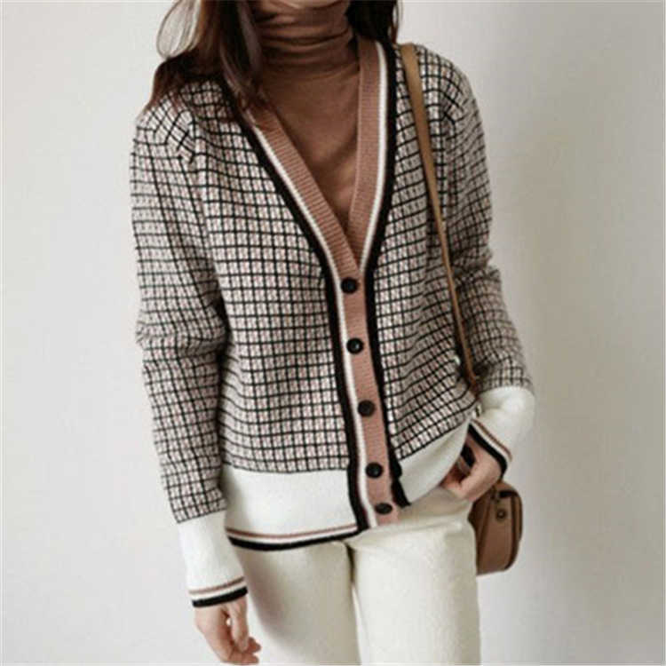 Colorfaith Winter Spring Women's Sweaters Plaid Fashionable Korean Style Checkered Knitting Oversize Cardigans SWC291 211018