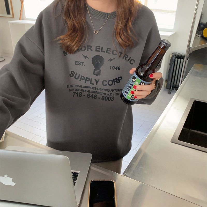 2 colors autumn winter Korean style Women Harakuju Sweatshirts cartoon print thick Sweatshirt Womens pullovers (X1689) 210423