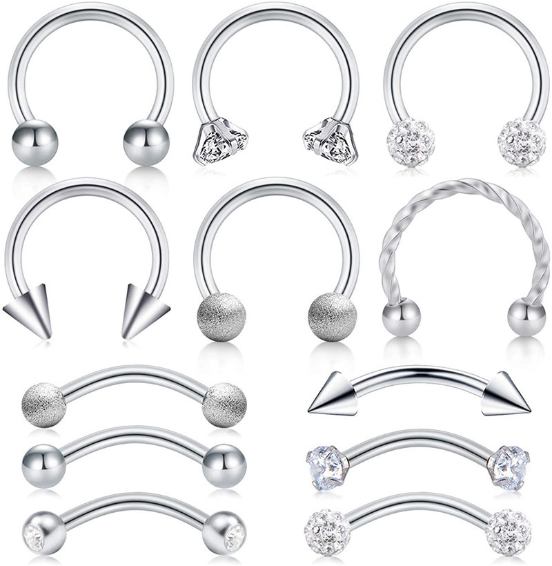 Stainless steel tragus earrings belly lip ring eyebrow cartilage spiral cubic zirconia barbell body piercing 12 pieces
Stainless steel tragus earrings belly lip ring eyebrow cartilage spiral cubic zirconia barbell body piercing 12 pieces